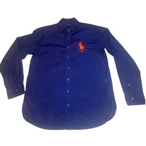 Ralph Lauren Navy L Shirt Cotton Poplin LG  PP Org Embroidered Butt Ft Sz 6